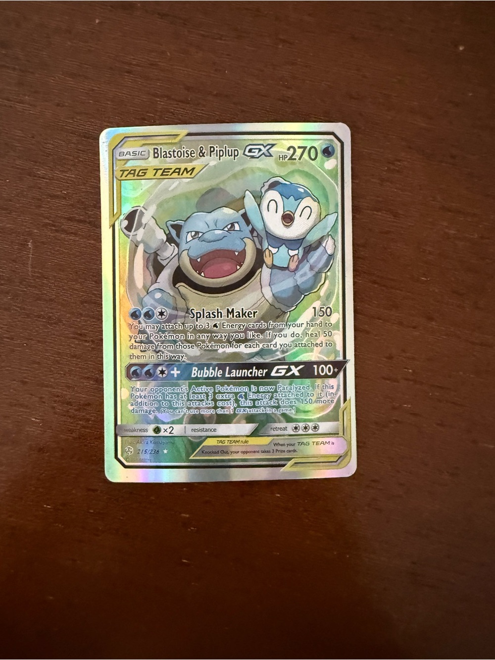 Blastoise & Piplup GX Tag Team Holo Pokémon Card - Blue